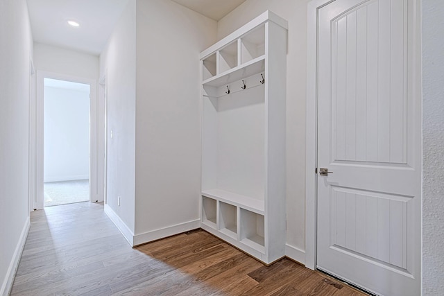 209 Peninsula Point Dr, Montgomery, TX 77356 - mudroom featuring baseboards, wood finished floors, and recessed lighting