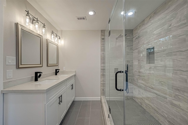 2111 Nina Lee Ln, Houston, TX 77018 - full bath with double vanity, a sink, a stall shower, and visible vents
