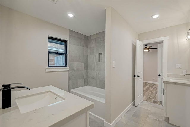 2111 Nina Lee Ln, Houston, TX 77018 - full bathroom featuring baseboards, recessed lighting, vanity, and a ceiling fan