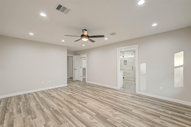 2111 Nina Lee Ln, Houston, TX 77018 - spare room featuring visible vents, baseboards, ceiling fan, recessed lighting, and light wood-type flooring