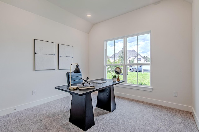 187 Peninsula Point Dr, Montgomery, TX 77356 - office space with healthy amount of natural light, baseboards, carpet, lofted ceiling, and recessed lighting