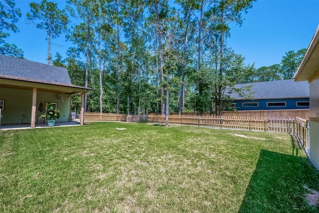 view of yard with a patio area and a fenced backyard