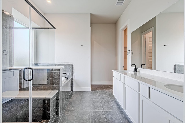 141 Peninsula Point Dr, Montgomery, TX 77356 - full bath featuring baseboards, a shower stall, a bath, and double vanity