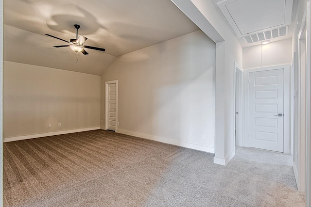 141 Peninsula Point Dr, Montgomery, TX 77356 - carpeted spare room featuring attic access, a ceiling fan, baseboards, and lofted ceiling