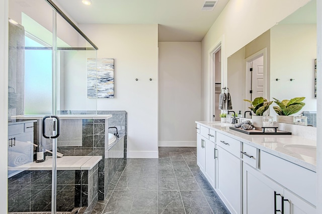 141 Peninsula Point Dr, Montgomery, TX 77356 - bathroom with double vanity, a bath, and a stall shower