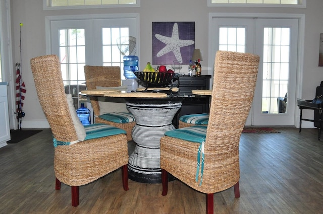 interior space featuring baseboards, wood finished floors, and french doors