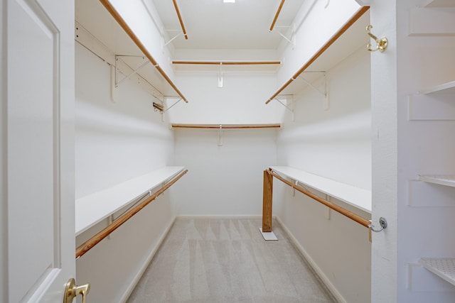 spacious closet featuring light colored carpet