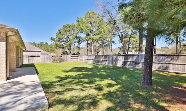 view of yard with a fenced backyard