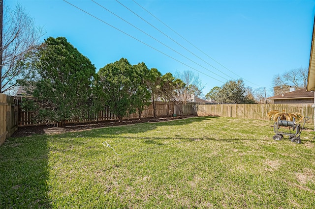 view of yard with a fenced backyard