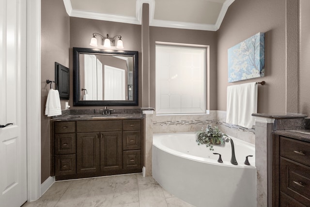 18419 Harlow Dr, Tomball, TX 77377 - full bathroom featuring crown molding, vanity, and a tub with jets