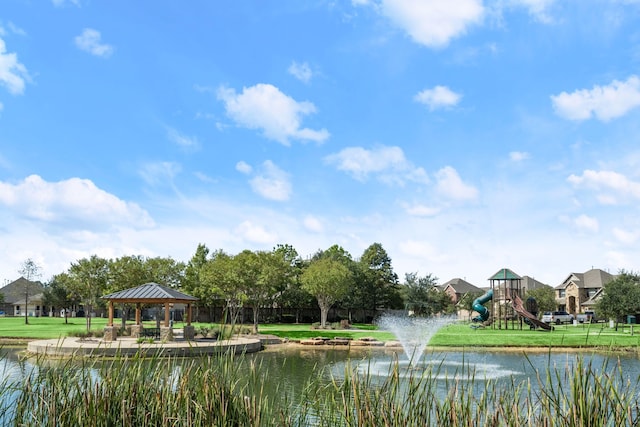 view of water feature featuring a gazebo