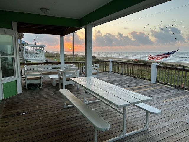 deck at dusk with a water view