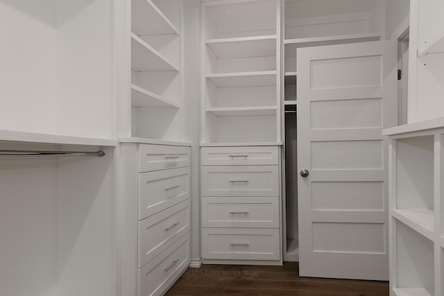 walk in closet featuring dark wood-style flooring