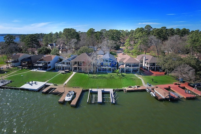 aerial view with a water view and a residential view