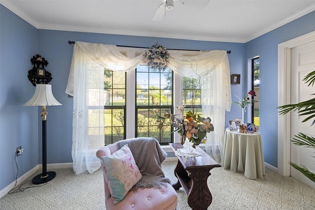 8011 Beaufort Dr, Spring, TX 77379 - sitting room with crown molding, carpet, a wealth of natural light, and baseboards