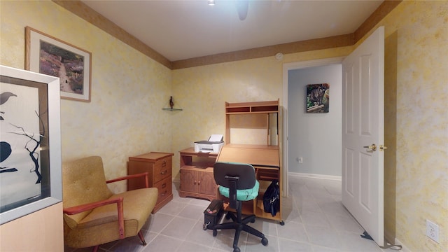 office featuring baseboards and tile patterned floors