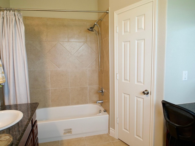 bathroom featuring shower / tub combo, vanity, and tile patterned floors