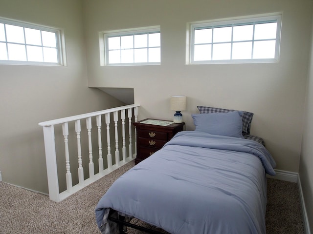 bedroom with carpet, multiple windows, and baseboards