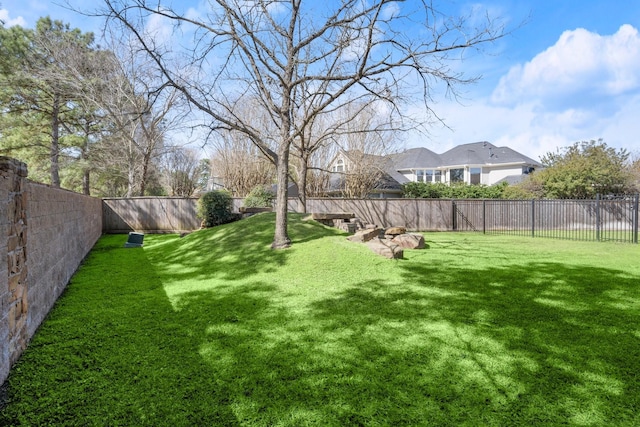 view of yard with a fenced backyard