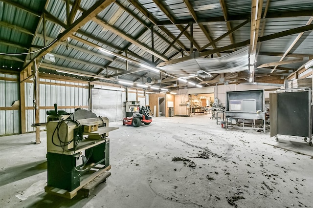 garage with metal wall