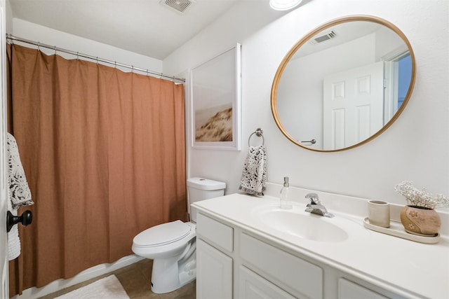 full bathroom featuring tile patterned flooring, visible vents, vanity, and toilet