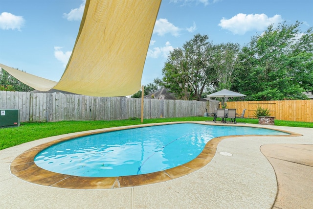 view of swimming pool with a patio area, a fenced backyard, and a fenced in pool