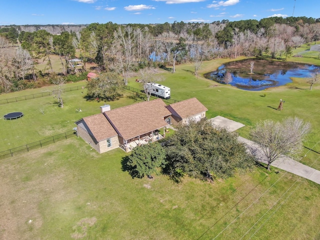 drone / aerial view with a water view and a rural view