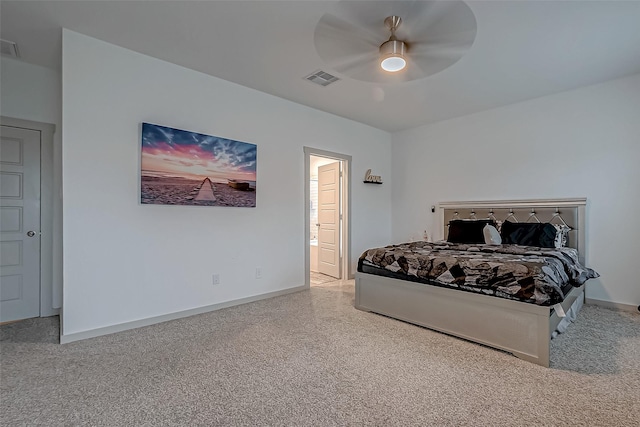 bedroom with visible vents, ceiling fan, and baseboards