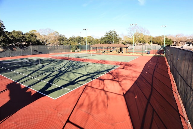 view of tennis court with fence