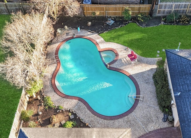 3725 Murworth Dr, Houston, TX 77025 - view of pool featuring a fenced backyard, a fenced in pool, and a yard