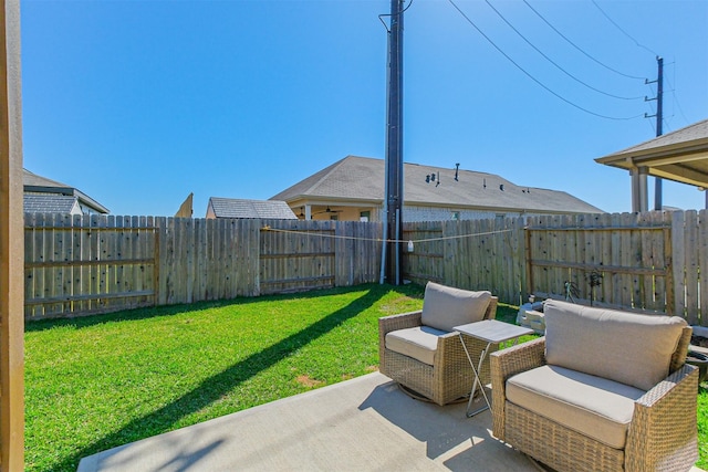 view of patio / terrace featuring a fenced backyard and outdoor lounge area