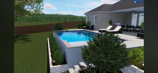 view of swimming pool featuring a patio area and a fenced in pool