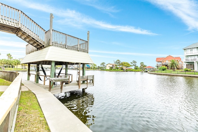 view of dock with a water view