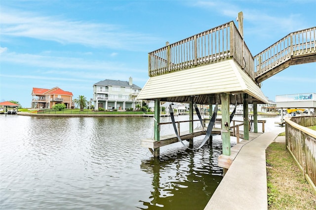 view of dock with a water view