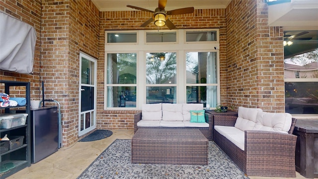 view of patio featuring ceiling fan and an outdoor hangout area