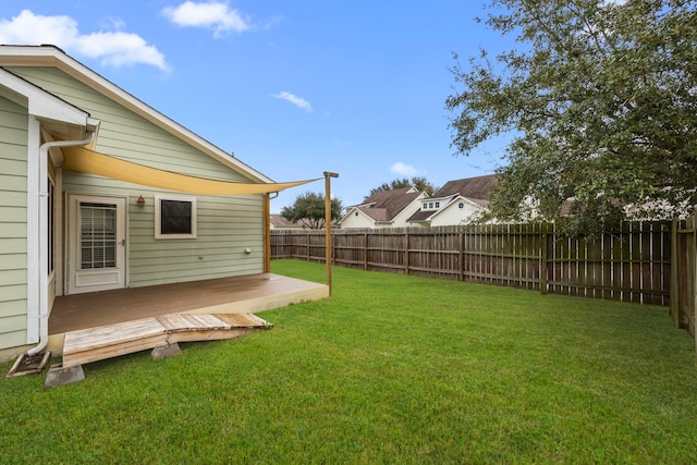 view of yard with a fenced backyard and a deck