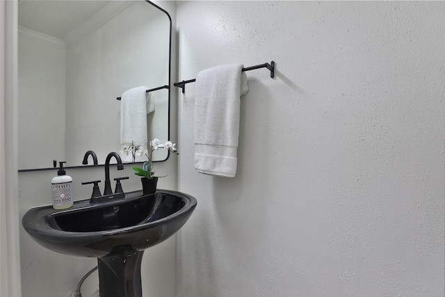 bathroom featuring ornamental molding and a sink