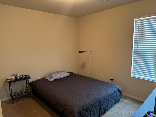 bedroom with baseboards and carpet floors