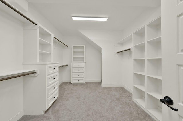 spacious closet featuring light colored carpet