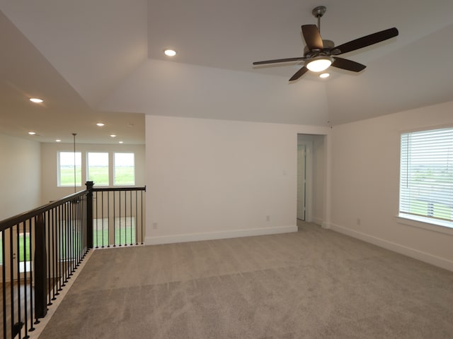 21706 Persian Lake Dr, Cypress, TX 77433 - spare room with lofted ceiling, recessed lighting, a ceiling fan, and light carpet