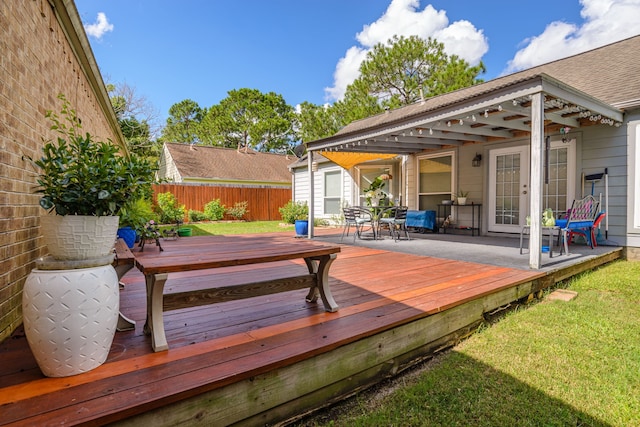 deck with fence and french doors