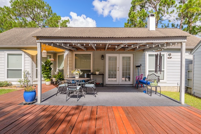 wooden terrace featuring french doors