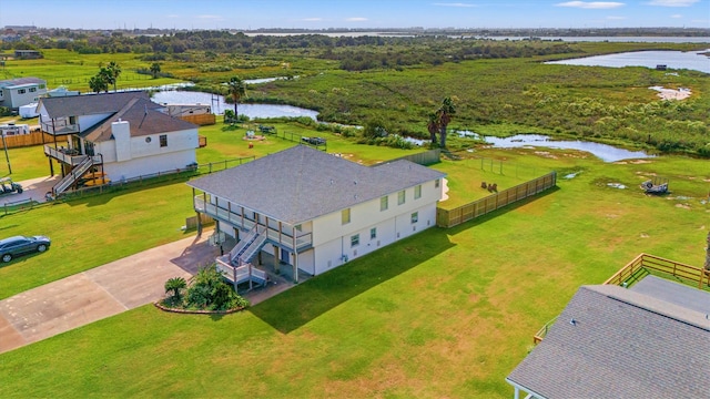 aerial view with a water view