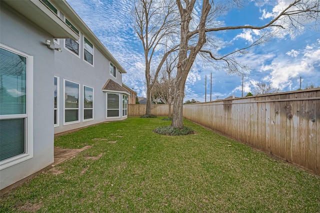 view of yard with a fenced backyard