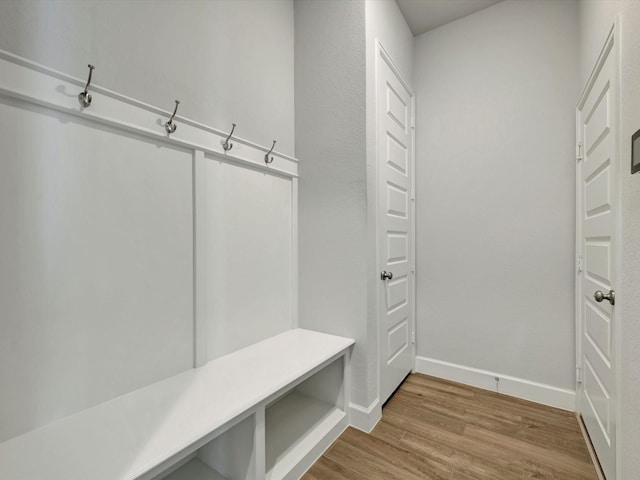 mudroom featuring baseboards and wood finished floors