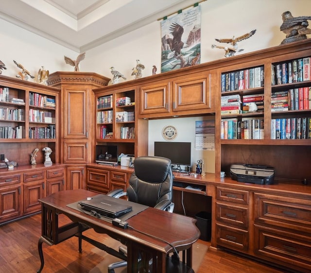 901 Longmire Rd Unit 17, Conroe, TX 77304 - office area with dark wood-style floors and built in study area