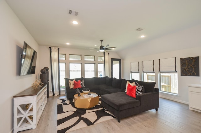10711 Kingston Spring Dr, Missouri City, TX 77459 - living area featuring light wood-style flooring, a ceiling fan, recessed lighting, and baseboards
