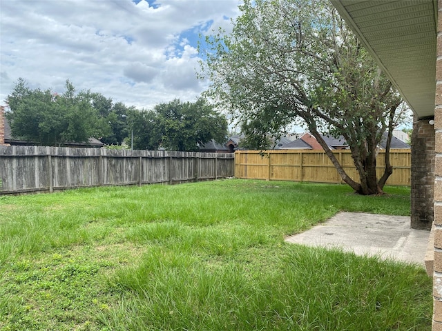 view of yard featuring a fenced backyard and a patio