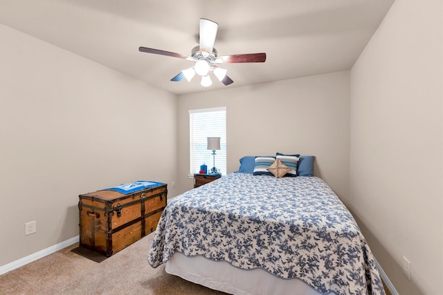 bedroom featuring baseboards, carpet, and ceiling fan