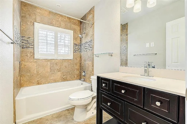 full bathroom featuring shower / tub combination, vanity, and toilet